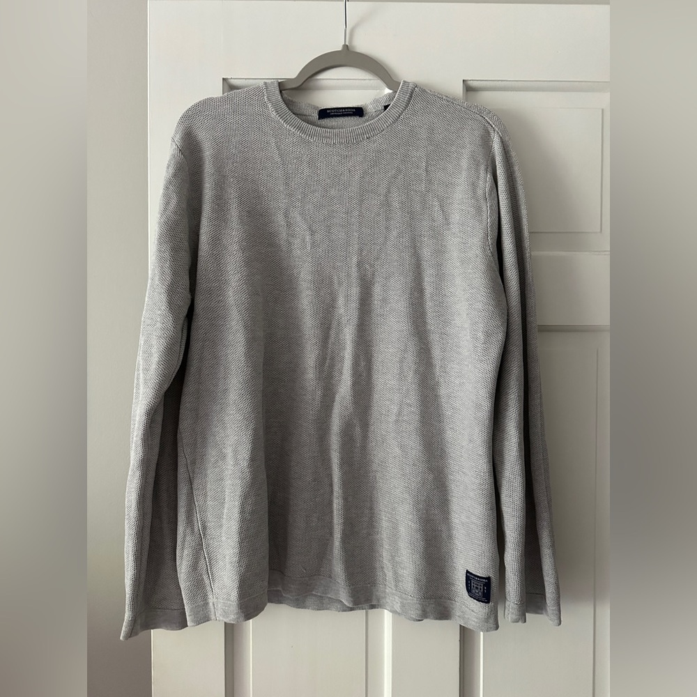 Scotch & Soda Gray 100% Cotton Textured Long Sleeve Crewneck Pullover Sweater